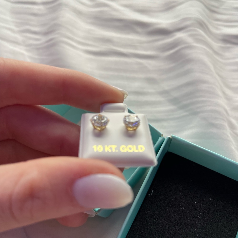 Cz studs, real gold, non-poke backs, comfort backs screw on